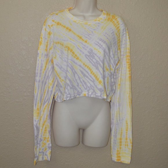NWT Sz S SPRWMN Yellow Tie Dye Long Sleeve Cropped T-Shirt Top - Picture 1 of 6